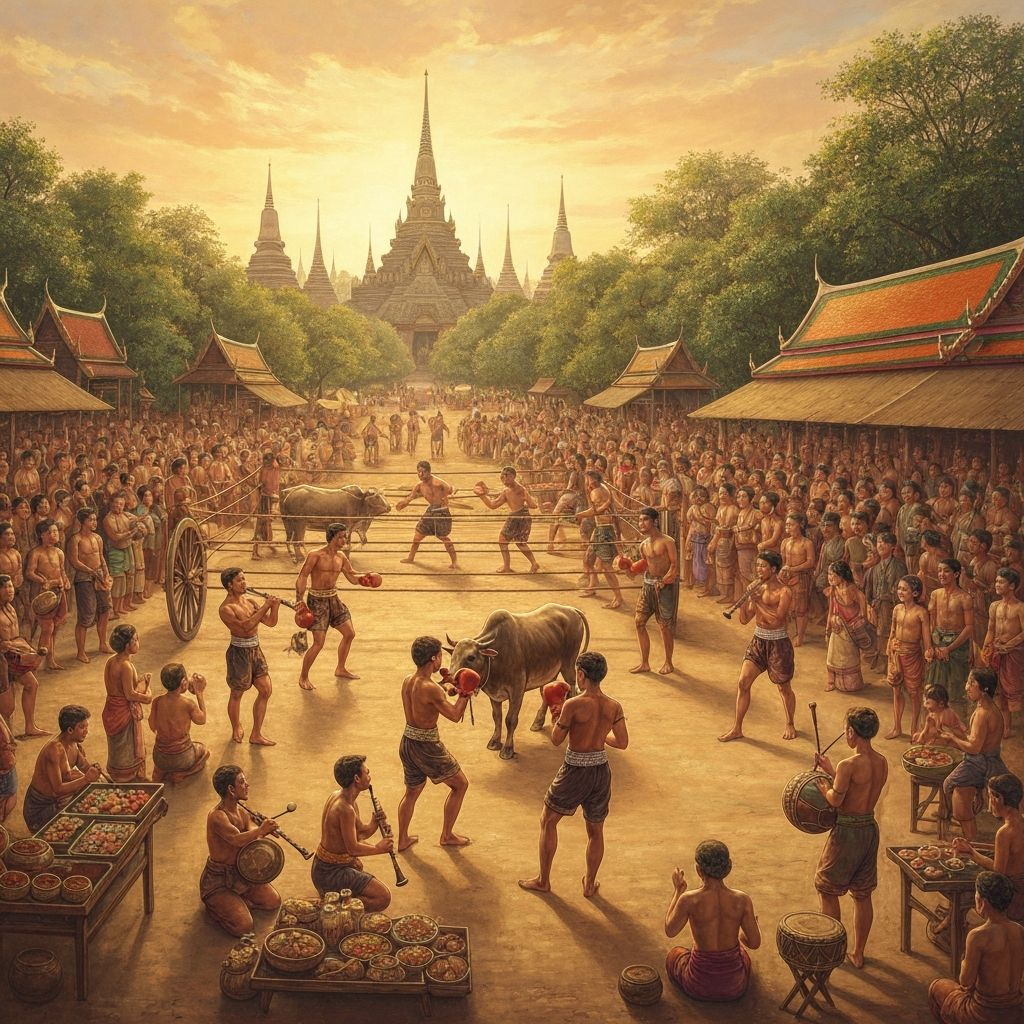 Ancient Thai fight day at the village fair