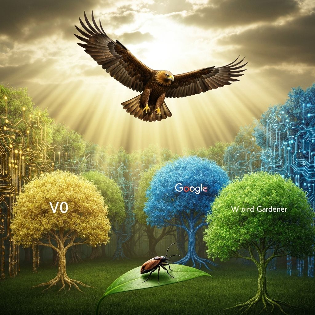 Eagle soaring over the forest while bug sees only leaf