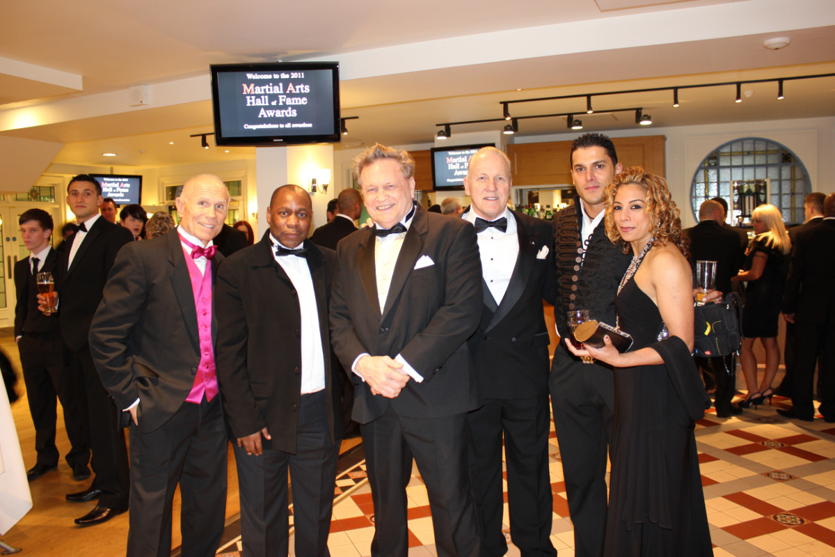 Group photo at 2011 Martial Arts Hall of Fame Awards - Bill Super Foot Wallace, Ronnie Green, Joe Lewis and UK boxing legends in black tie