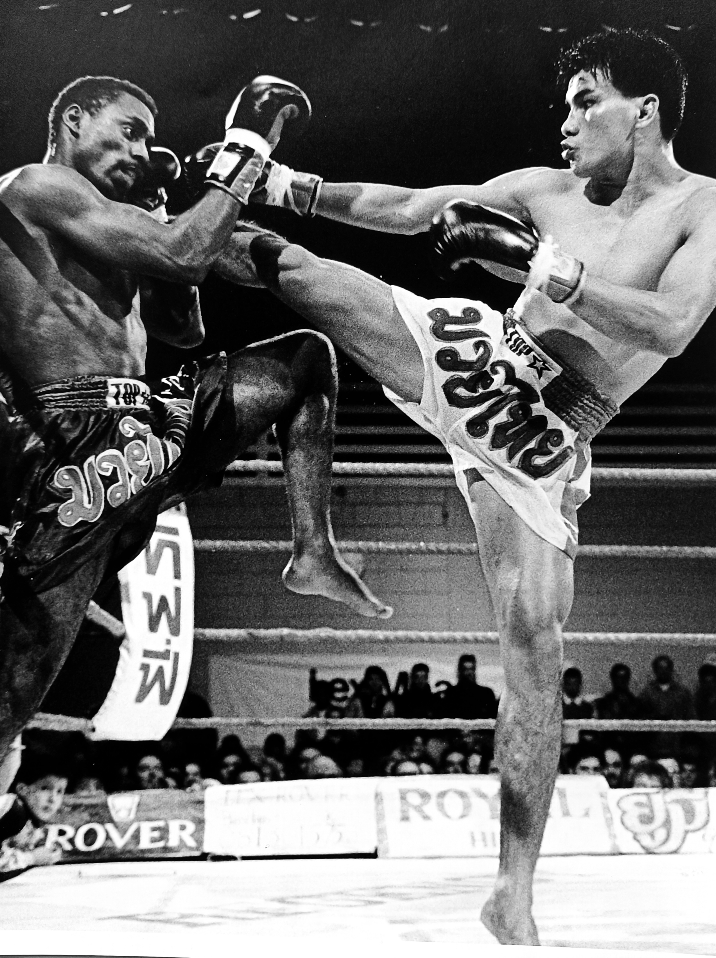 Both fighters kicking simultaneously