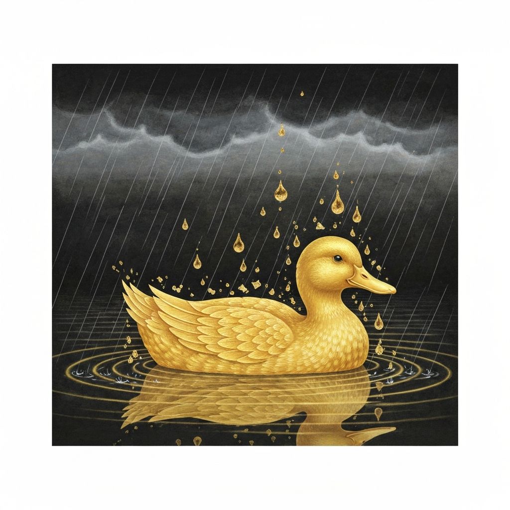 Golden Duck letting water roll off its back