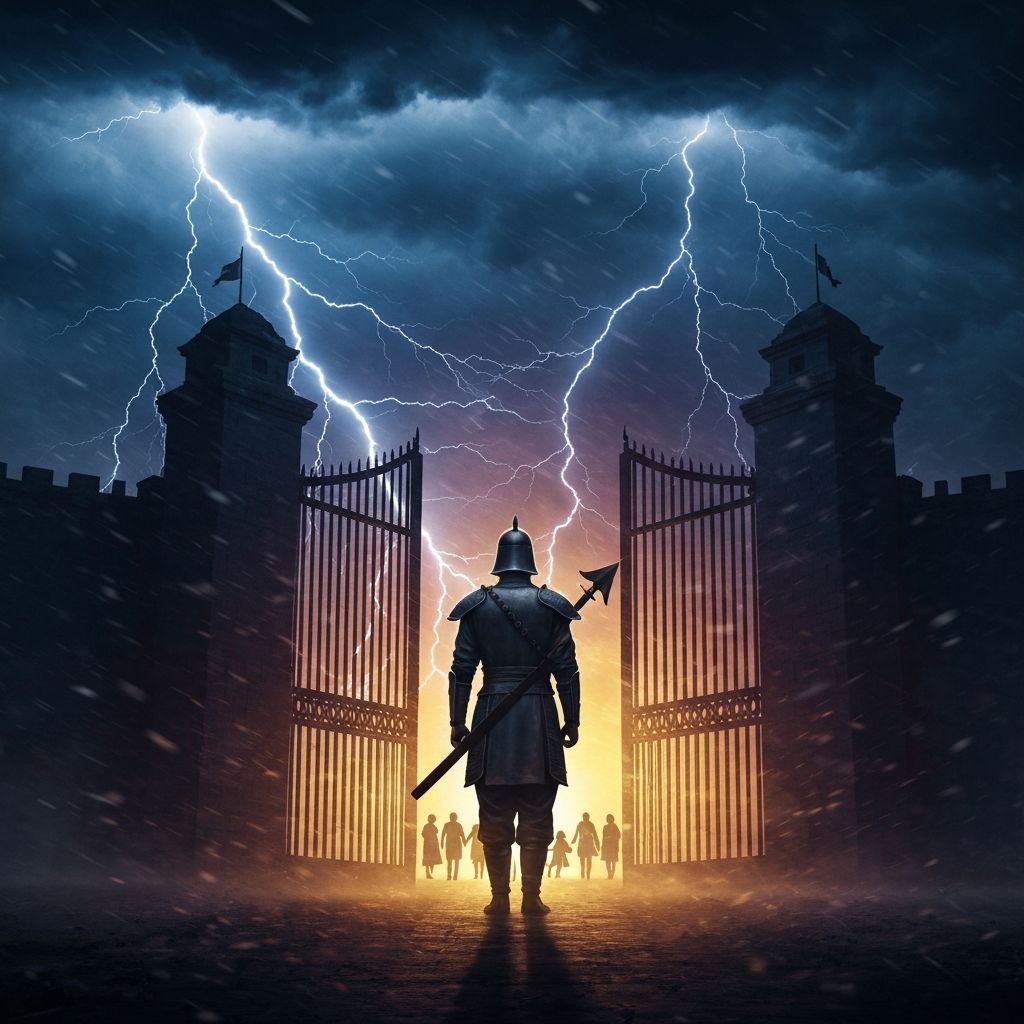 Guardian holding the gates in a storm