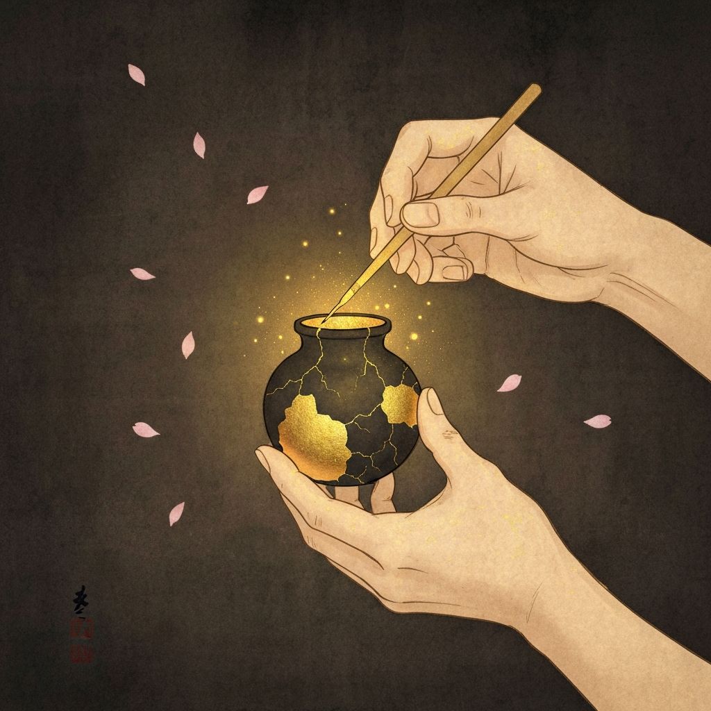 Gentle hands repairing a child vessel with gold