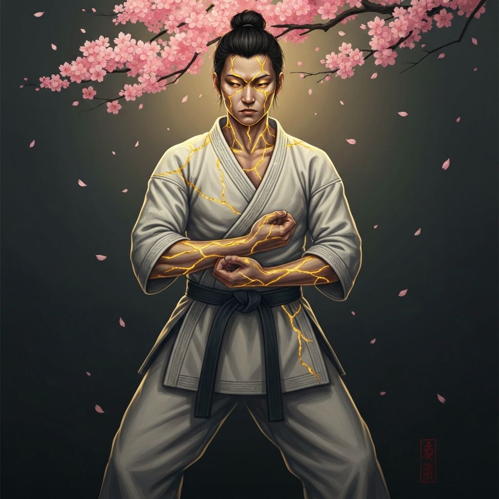 Kintsugi Warrior - a martial artist with golden cracks