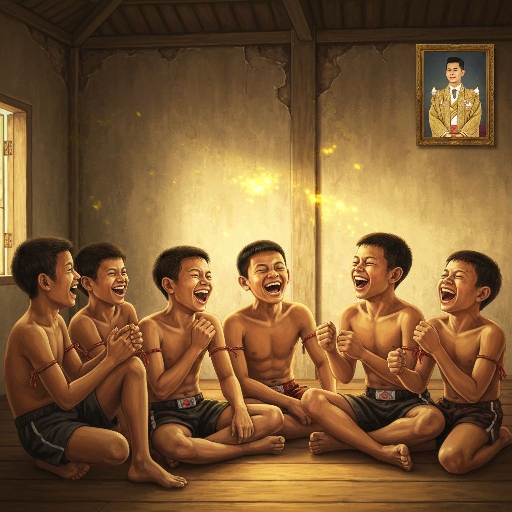 Young fighters laughing under royal watch