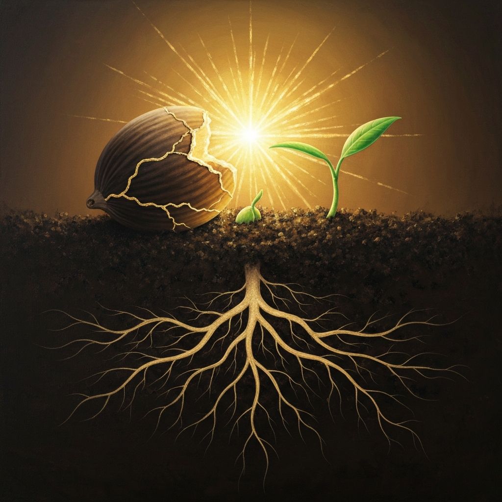 Seed cracking open with golden light